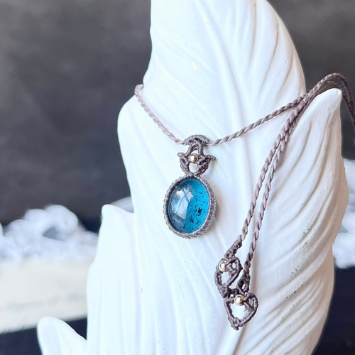 ティールモスカイヤナイト【シンプルminiシリーズ】マクラメネックレス