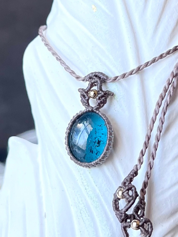 ティールモスカイヤナイト【シンプルminiシリーズ】マクラメネックレス