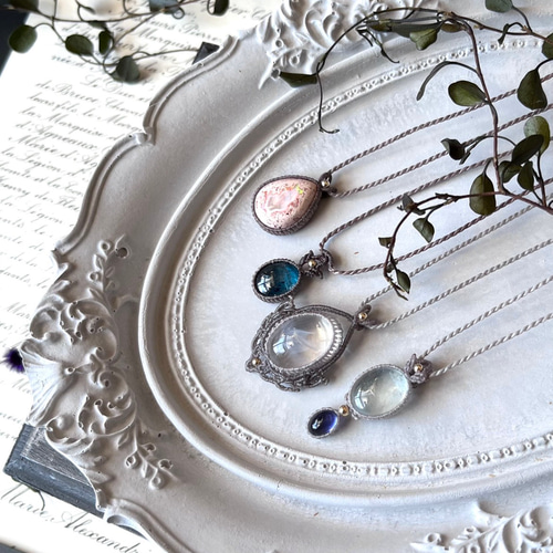 ティールモスカイヤナイト【シンプルminiシリーズ】マクラメネックレス