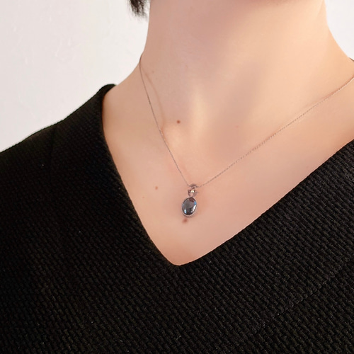 ティールモスカイヤナイト【シンプルminiシリーズ】マクラメネックレス