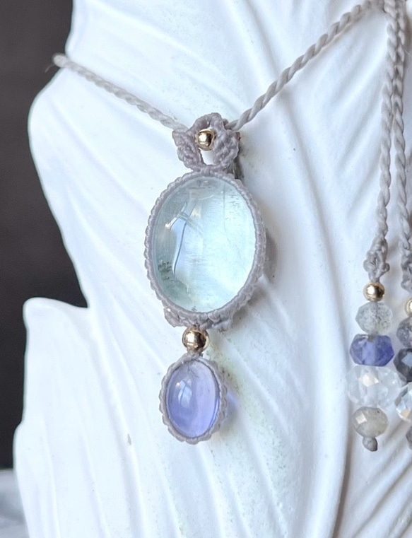 アクアマリン・アイオライトのマクラメネックレス アクアマリン&アイオライト【2粒シリーズ】マクラメネックレス