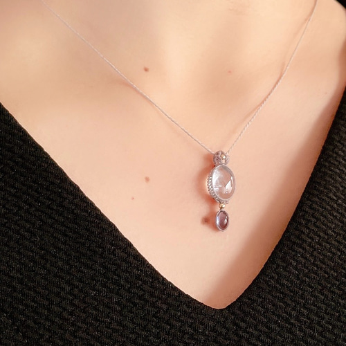 アクアマリン&アイオライト【2粒シリーズ】マクラメネックレス