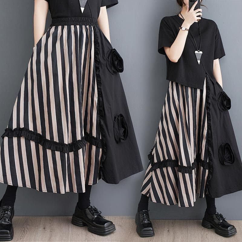 大きいサイズ ストライプ　スカート　レディース 春夏　 新品 ミモレ　ロング