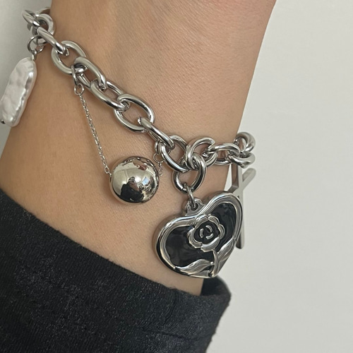 ステンレス じゃらじゃら チャーム ブレスレット 十字架 クロス ハート