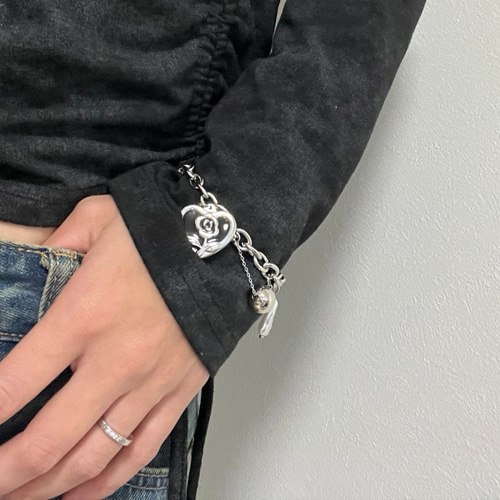 ステンレス じゃらじゃら チャーム ブレスレット 十字架 クロス ハート