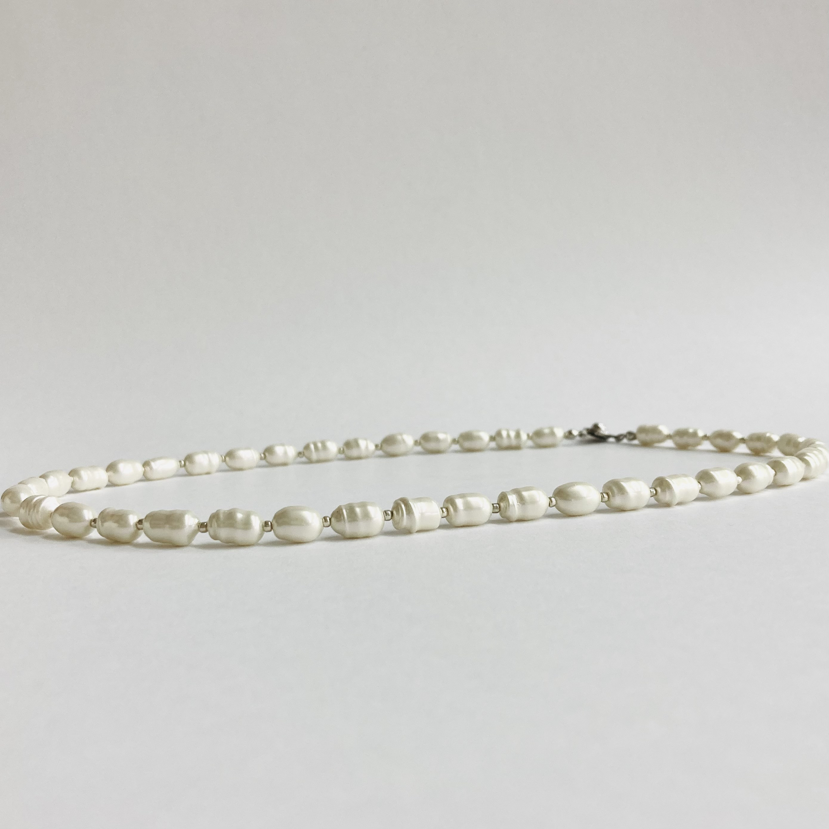 ガラスバロックパールとビーズのネックレス/7x10mm約45cm/ホワイトピンク/日本製 vintage repair