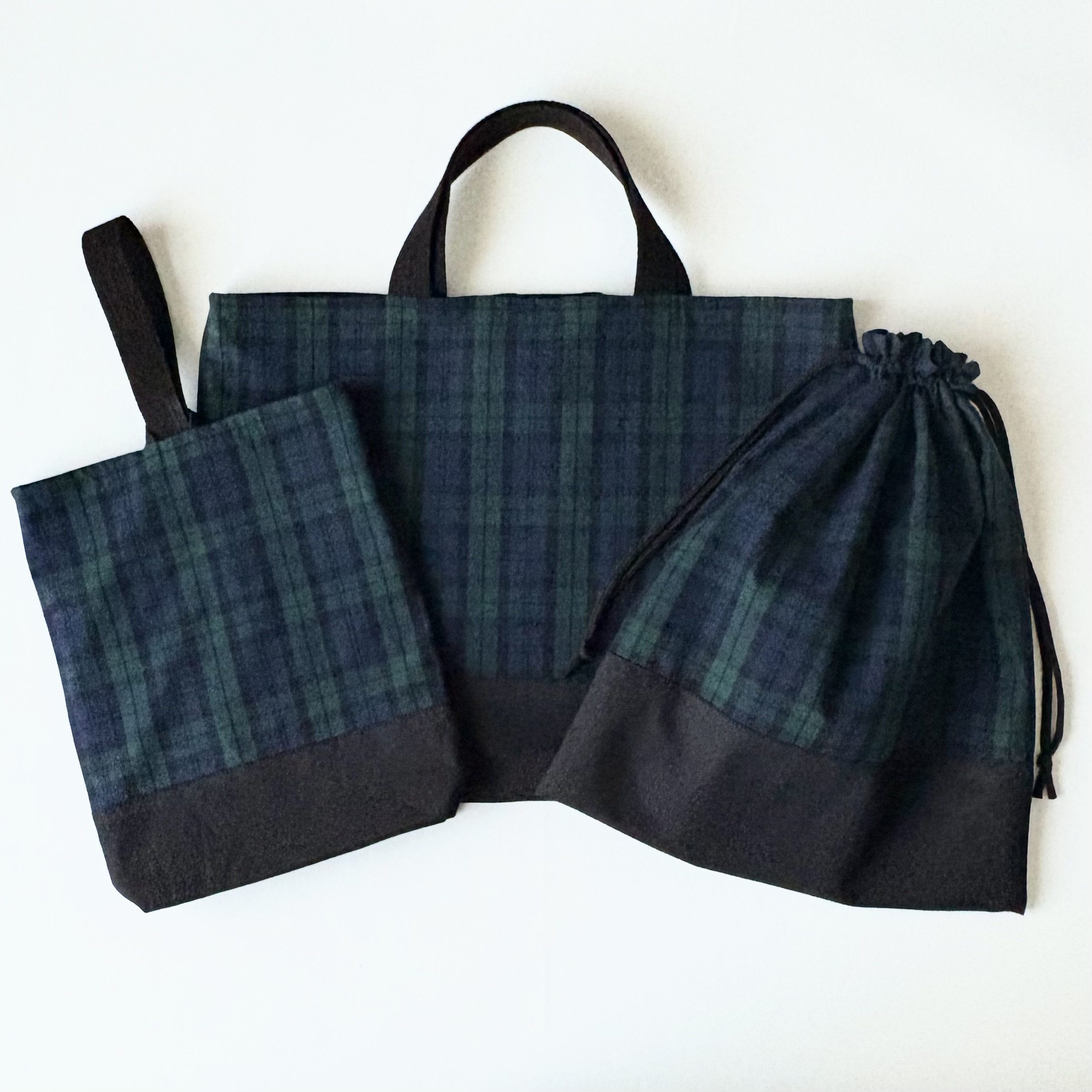 ネイビーチェック レッスンバッグ上履き袋 巾着袋 入園・入学グッズ 【送料無料】3点セット ネイビー ブラック シンプル 5,530円