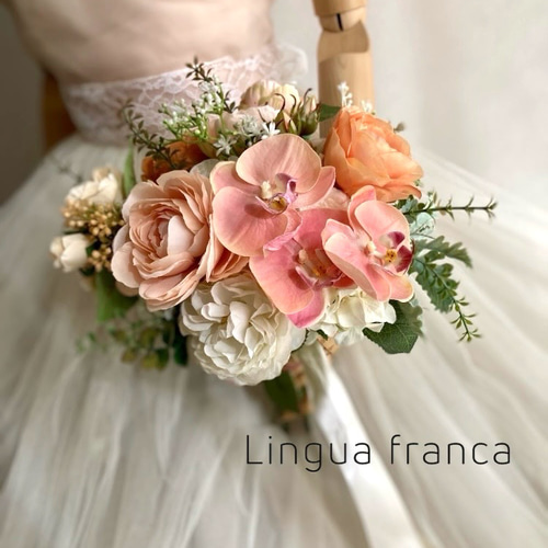 アーティフィシャルブーケ＆ブートニアセット、胡蝶蘭とバラのクラッチ