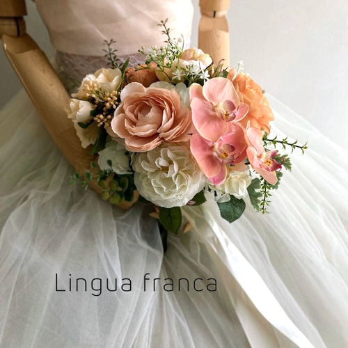 アーティフィシャルブーケ＆ブートニアセット、胡蝶蘭とバラのクラッチ