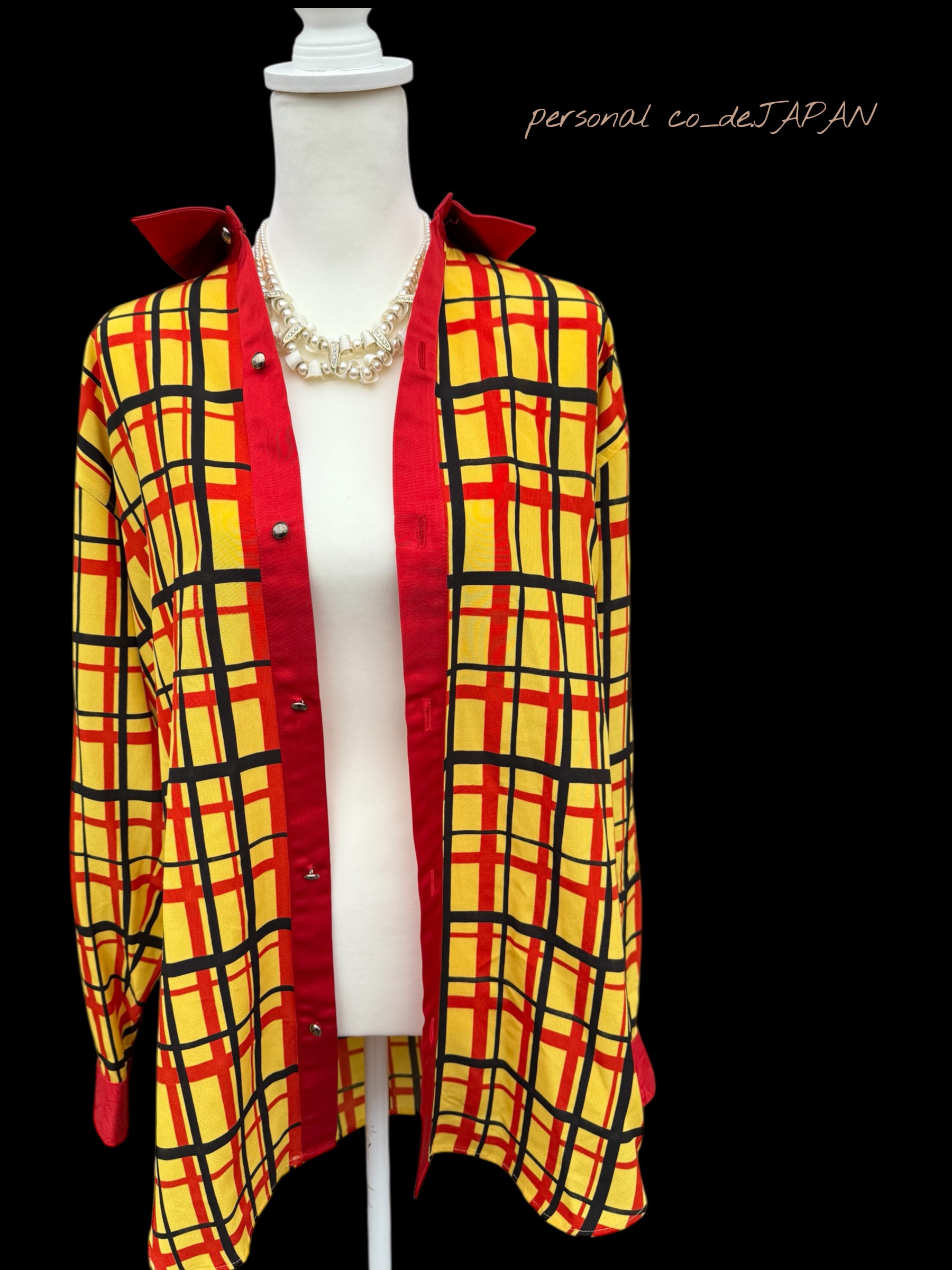 ご祈祷ロングシャツ【一点物】紅更紗に君臨  着物リメイク　和モダン・再販不可