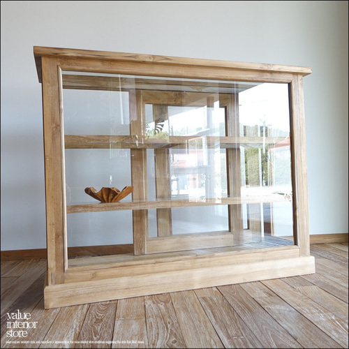 チーク無垢材 ショーケースEcke/Rep ガラスケース 飾り棚 店舗什器