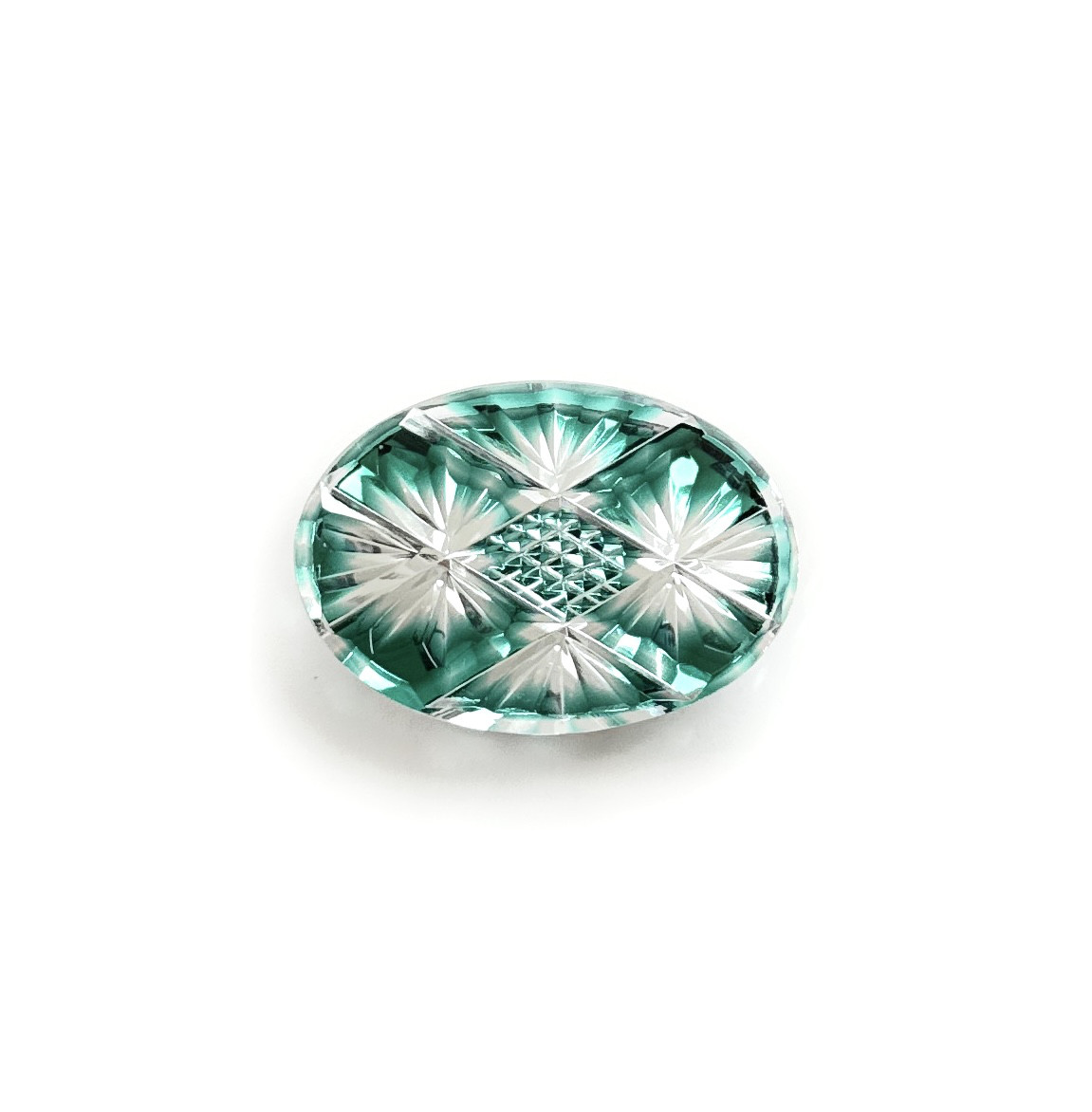 「家系の繁栄・幸福」東京切子帯留　三枚笹　ダークグリーン