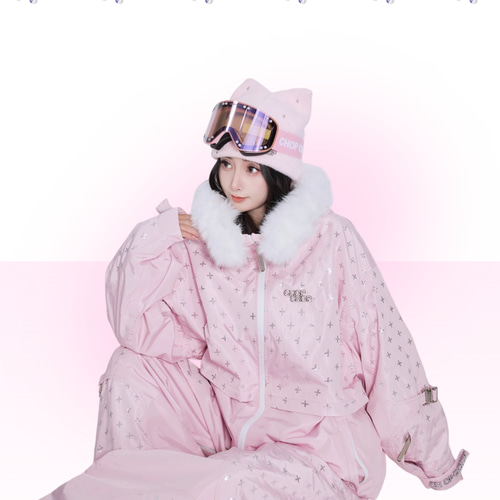 2026 スノボウェア 上下セット ピンク きらきら スパンコール 裏起毛3L