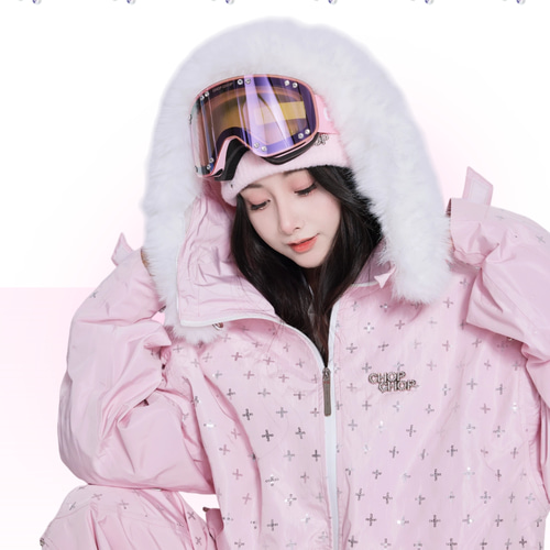 2026 スノボウェア 上下セット ピンク きらきら スパンコール 裏起毛3L