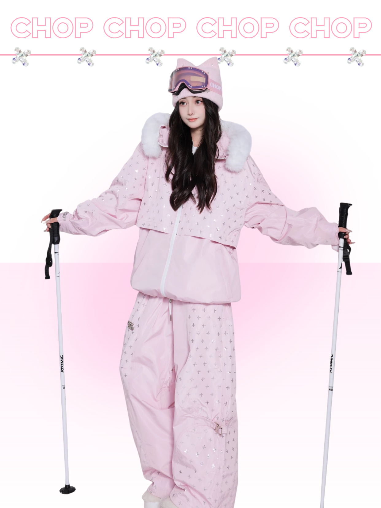 2026 スノボウェア 上下セット ピンク きらきら スパンコール 裏起毛3L レディース ジャケット パンツSK107