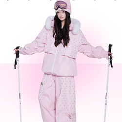 2026 スノボウェア 上下セット ピンク きらきら スパンコール 裏起毛3L
