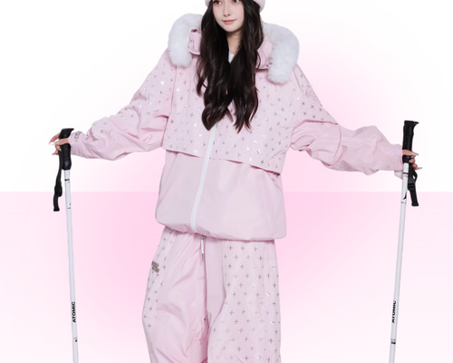 2026 スノボウェア 上下セット ピンク きらきら スパンコール 裏起毛3L