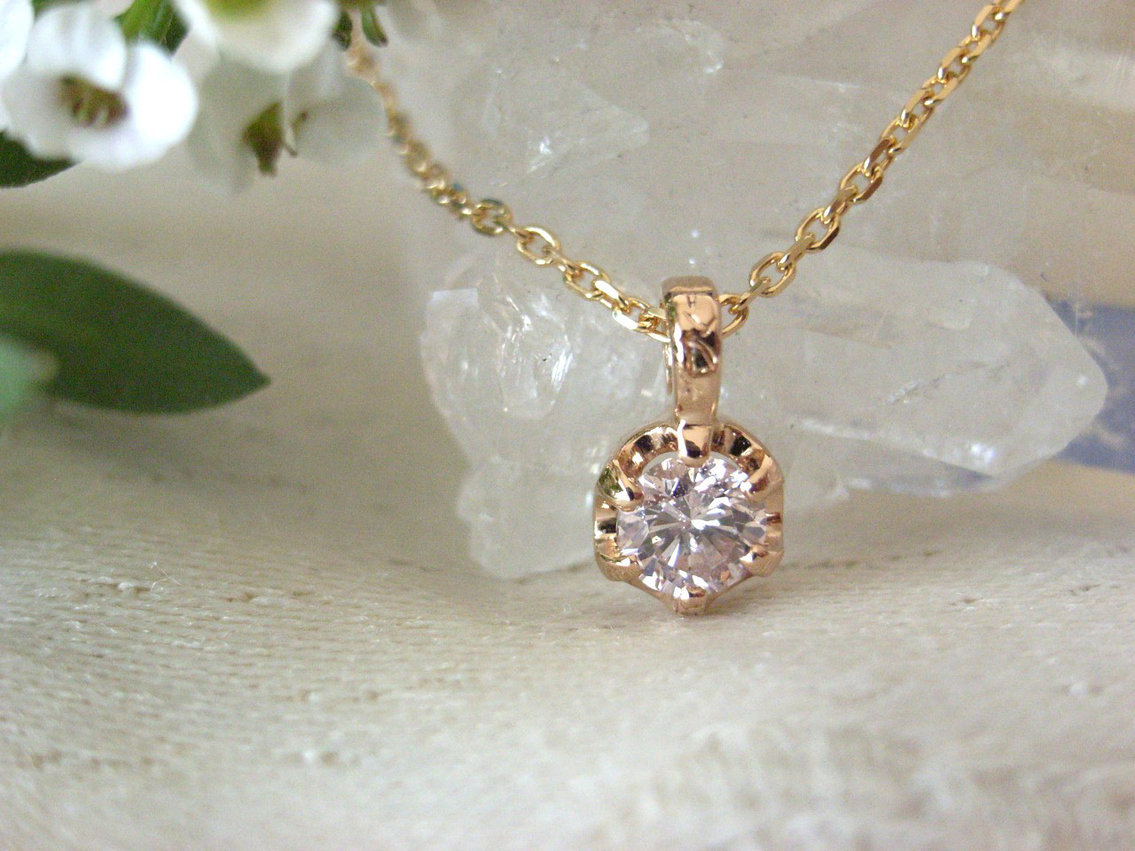 K18YG・PGピンク色の星　ピンクダイヤモンドネックレス