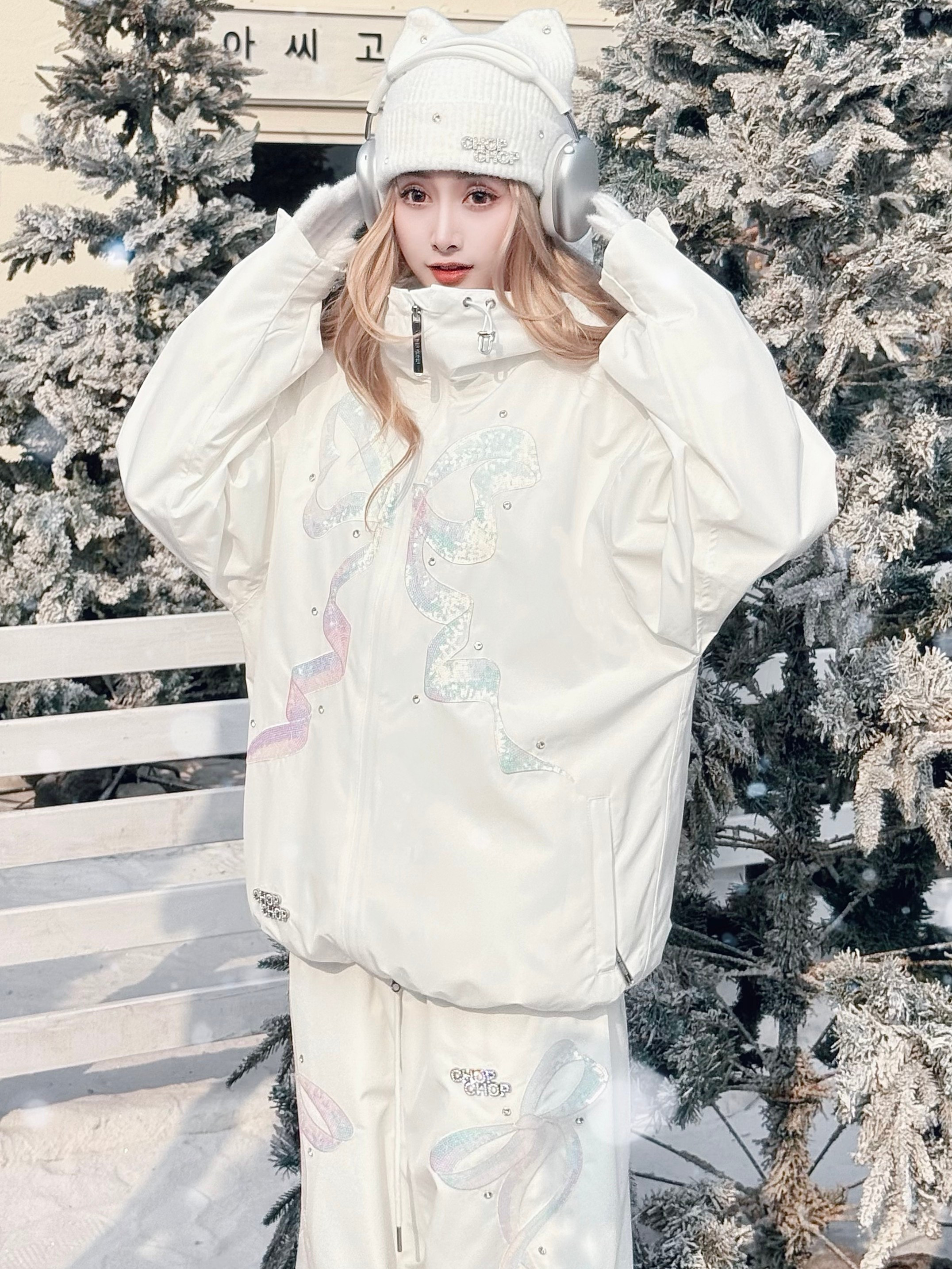 2026 スノボウェア 上下セット リボン スパンコール 3L レディース メンズ ジャケット パンツ SK113