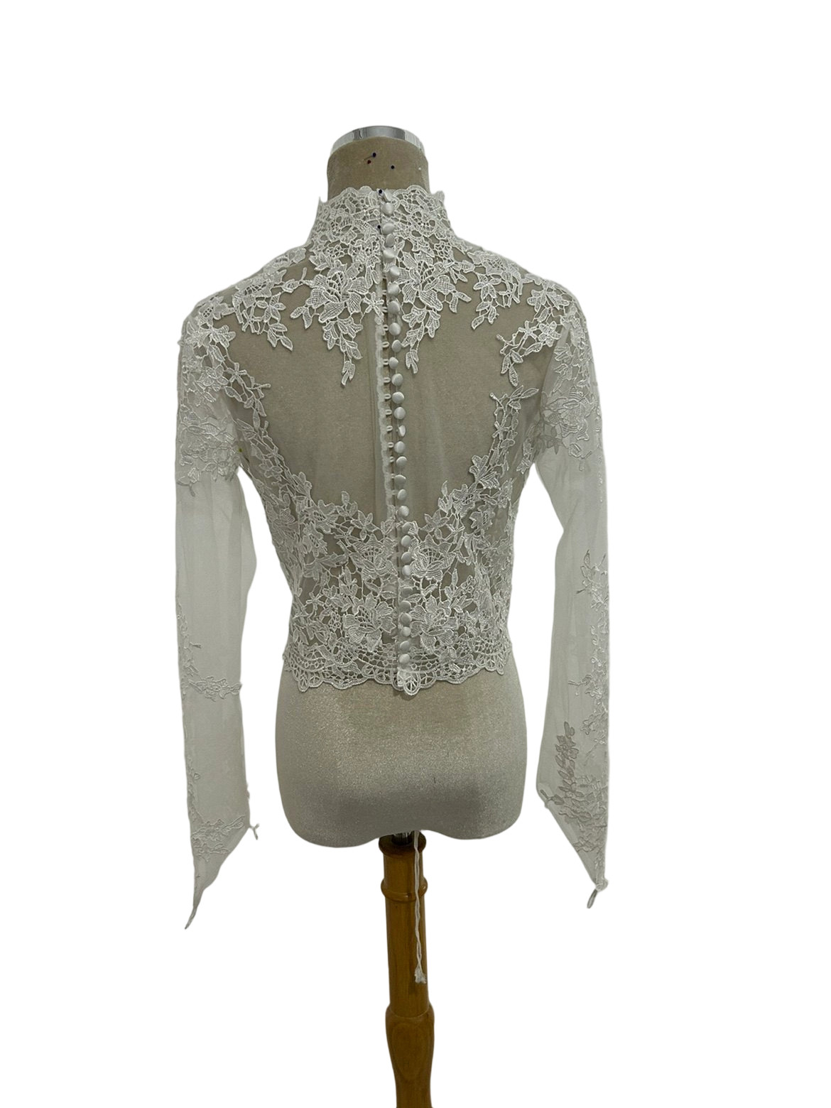 ボレロ ロングスリーブ ハイネック 咲き誇る透け花レース くるみボタン 花嫁/ウェディングドレス