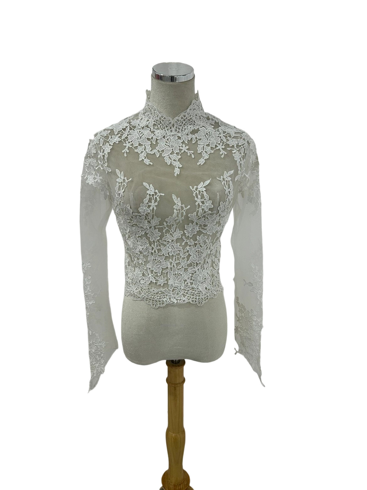 ボレロ ロングスリーブ ハイネック 咲き誇る透け花レース くるみボタン 花嫁/ウェディングドレス