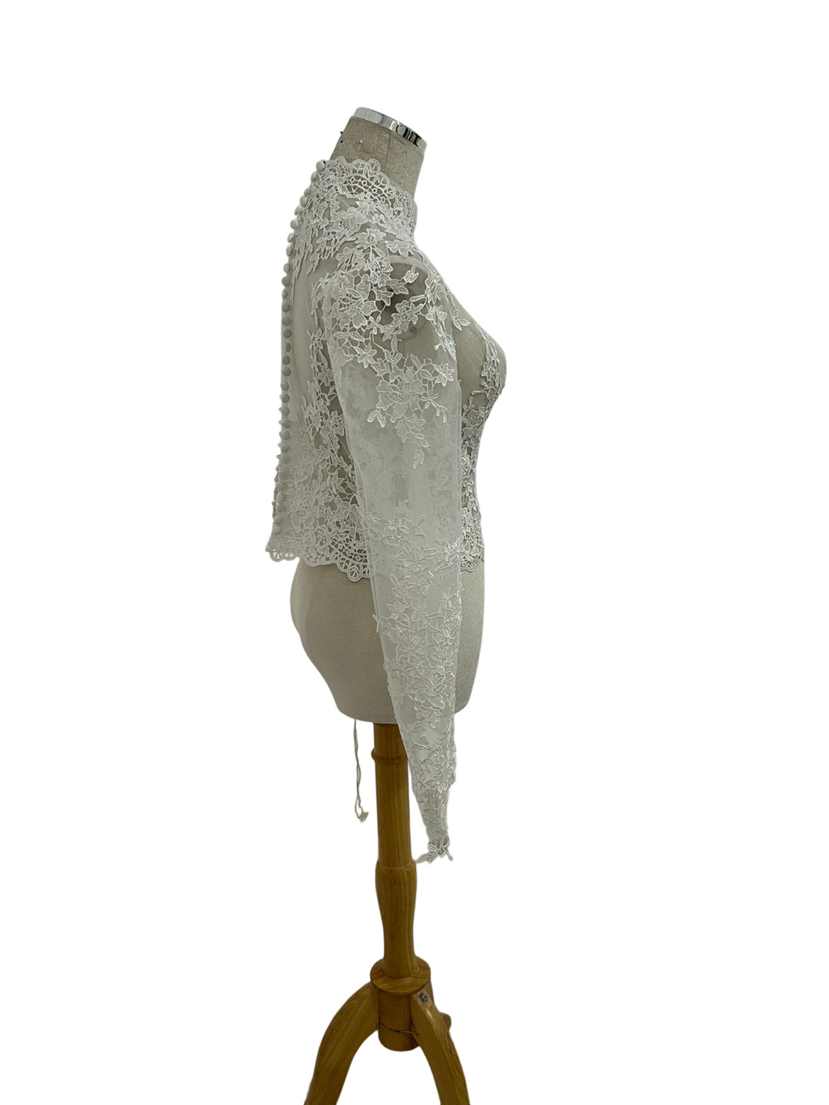 ボレロ ロングスリーブ ハイネック 咲き誇る透け花レース くるみボタン 花嫁/ウェディングドレス