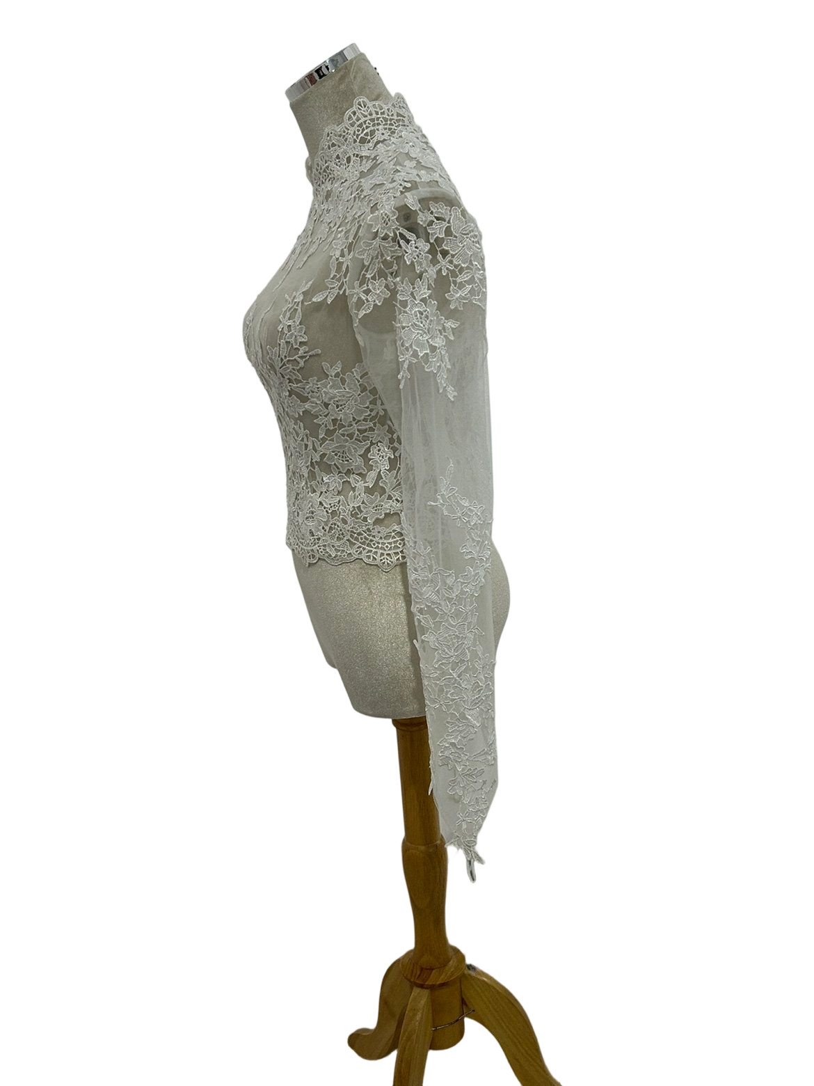 ボレロ ロングスリーブ ハイネック 咲き誇る透け花レース くるみボタン 花嫁/ウェディングドレス