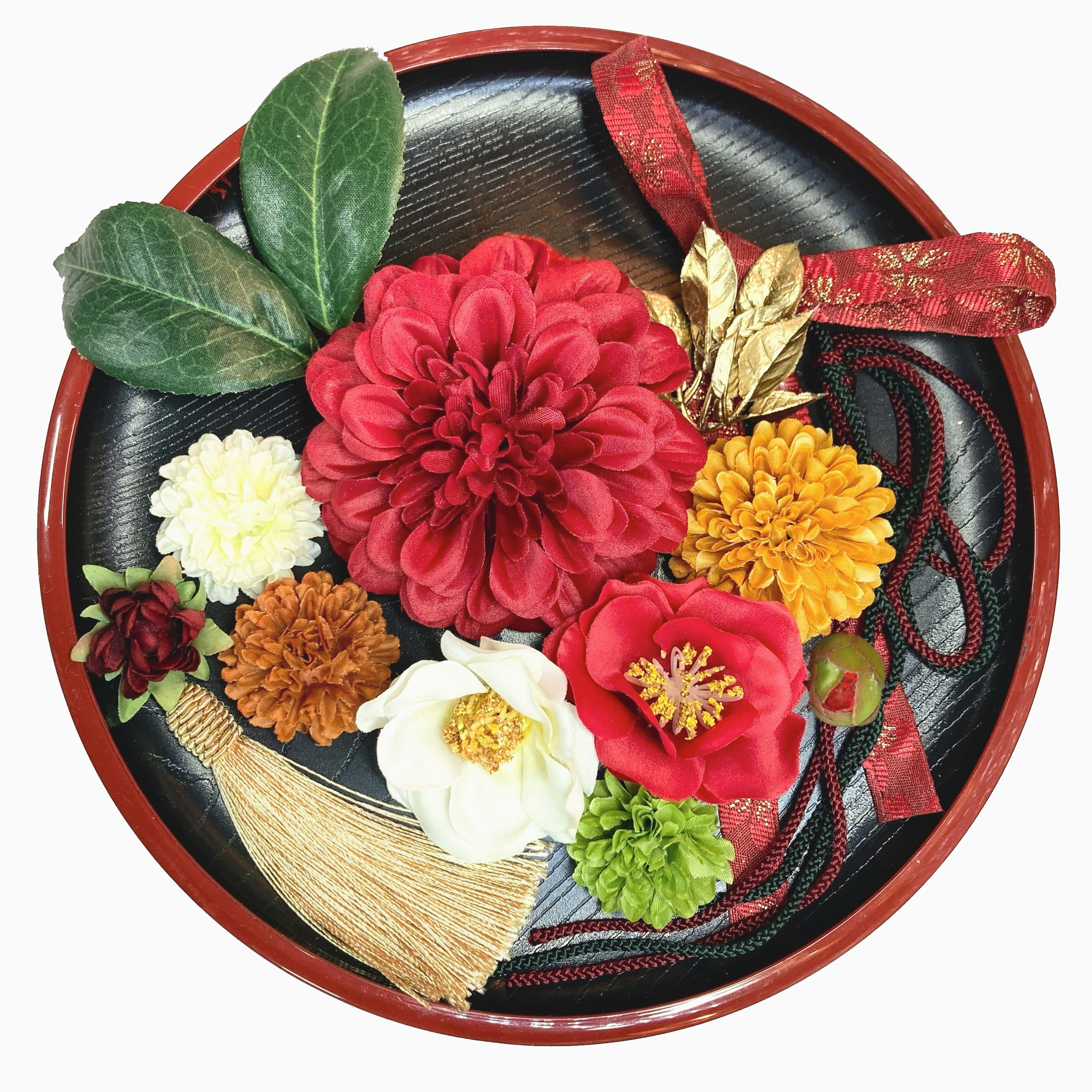 ジニア に ちんまり 椿 髪飾り 選べる タッセル と リボン Ａ-２ 結婚式 成人式 卒業式 着物