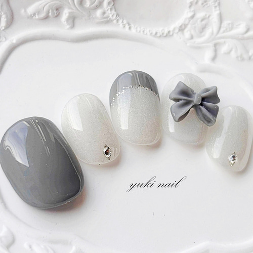 新作】マグネット×リボンネイル ネイルチップ（つけ爪） yuki-nail