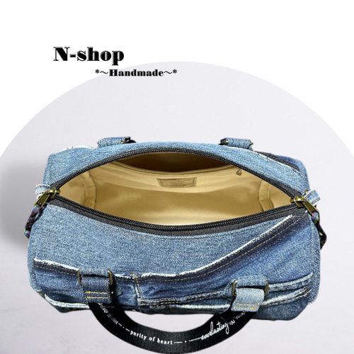 ☆デニムリメイク☆ボストンバッグ(レギュラーサイズ)❥ハンドメイド