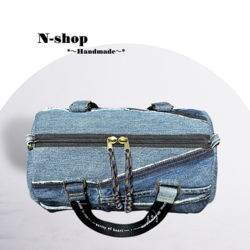 ☆デニムリメイク☆ボストンバッグ(レギュラーサイズ)❥ハンドメイド