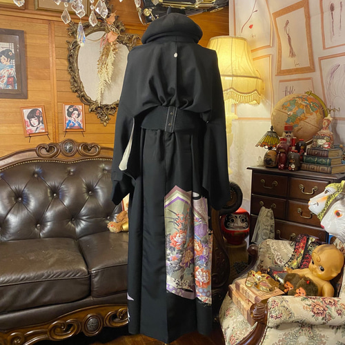 NO 115 着物リメイクワンピース　留袖リメイクワンピース　留袖ドレス 黒留袖 着物 リメイク ワンピース ドレス ロング 和洋折衷 洗える 化繊