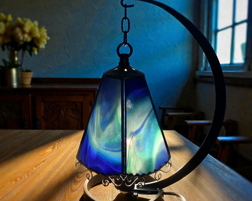 1点物！早い者勝ち！「オーロラの夜」 ステンドグラス 吊り下げランプ