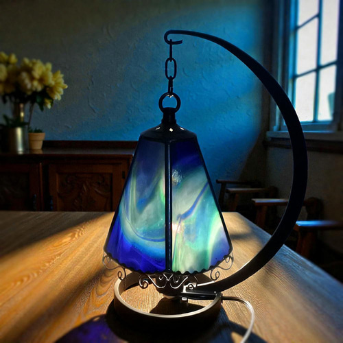 1点物！早い者勝ち！「オーロラの夜」 ステンドグラス 吊り下げランプ