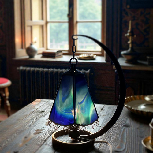 1点物！早い者勝ち！「オーロラの夜」 ステンドグラス 吊り下げランプ