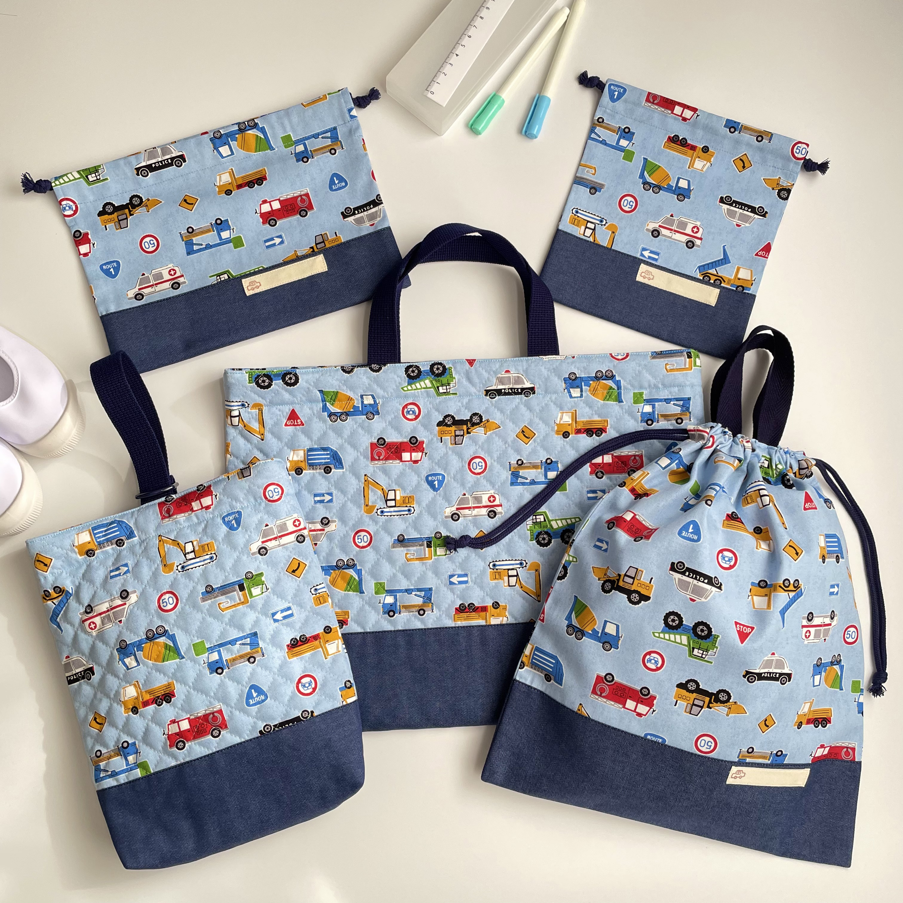 ネームタグ 付き 入園入学 ５点セット ☆ はたらく車