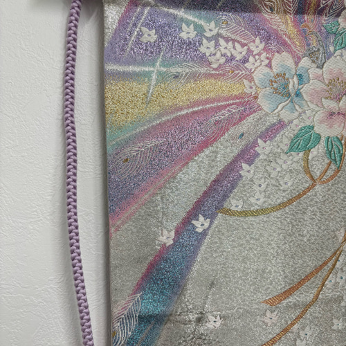 日本の着物帯リメイク｜タペストリー＆クッションカバー セット｜扇と