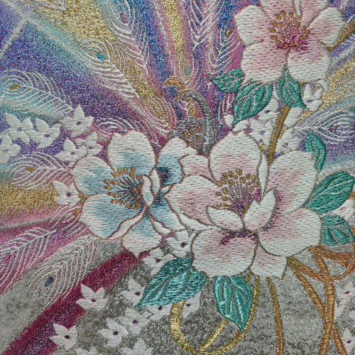 日本の着物帯リメイク｜タペストリー＆クッションカバー セット｜扇と