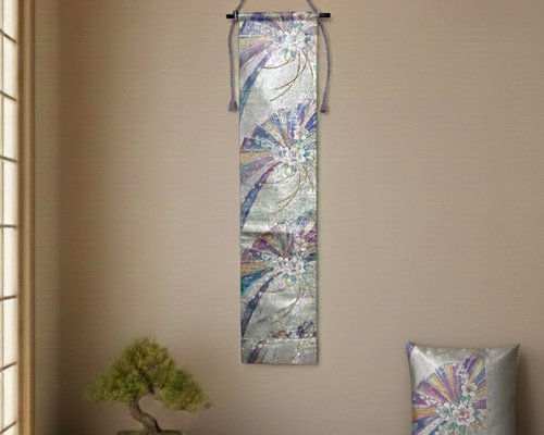 日本の着物帯リメイク｜タペストリー＆クッションカバー セット｜扇と