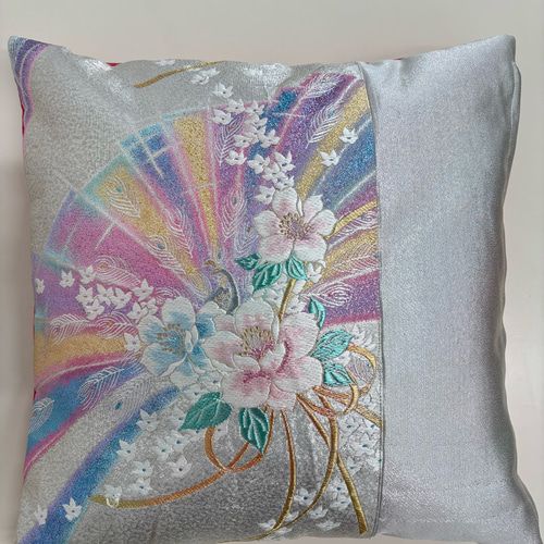 日本の着物帯リメイク｜タペストリー＆クッションカバー セット｜扇と