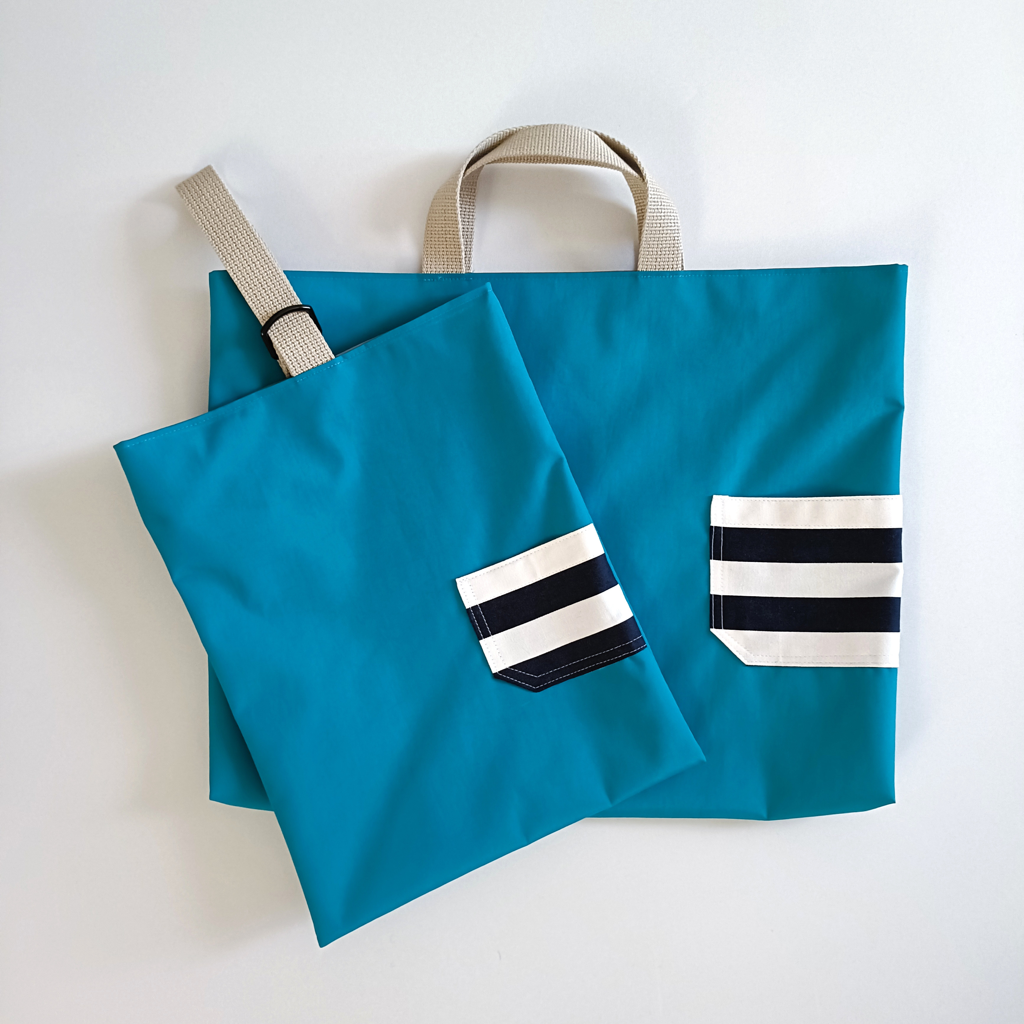 【撥水ナイロン】　ブルー　レッスンバッグ上靴入れセット　男の子