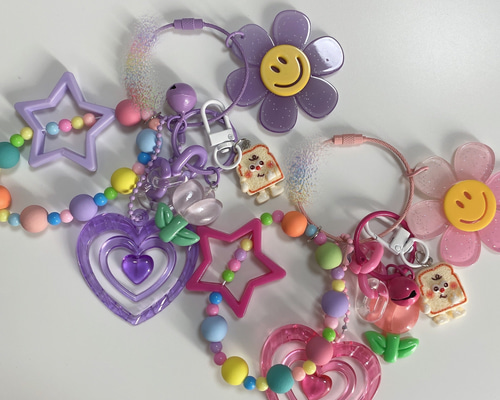 選んでつくるオリジナル】じゃらじゃらキーホルダー スマイル フラワー
