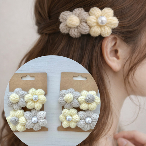 2点セットぷっくりお花のヘアクリップ』かぎ針編み 編み物 ヘア