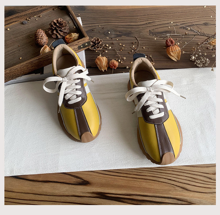 2025 年新作 本革カジュアルスポーツシューズ レディース 配色拼接 ユニークダッドスニーカー