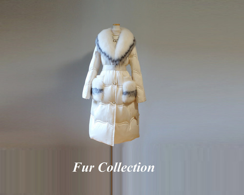 美品♡ハロッズ アンゴラ ダブルフェイス コート ロング 2way リアルファー エレ派の最愛カラー、ウィンターホワイト☆2WAYフォックスファー付