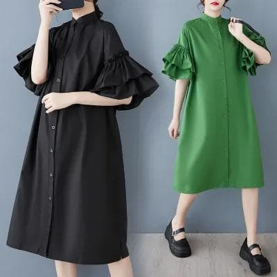 大きいサイズ フリル袖　ワンピース　レディース 春夏　 新品 半袖　シャツ