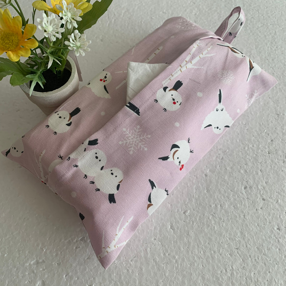 エコティッシュカバー☆マスクストッカー♪かわいいシマエナガ♡冬景色♪4カラー 1枚目の画像