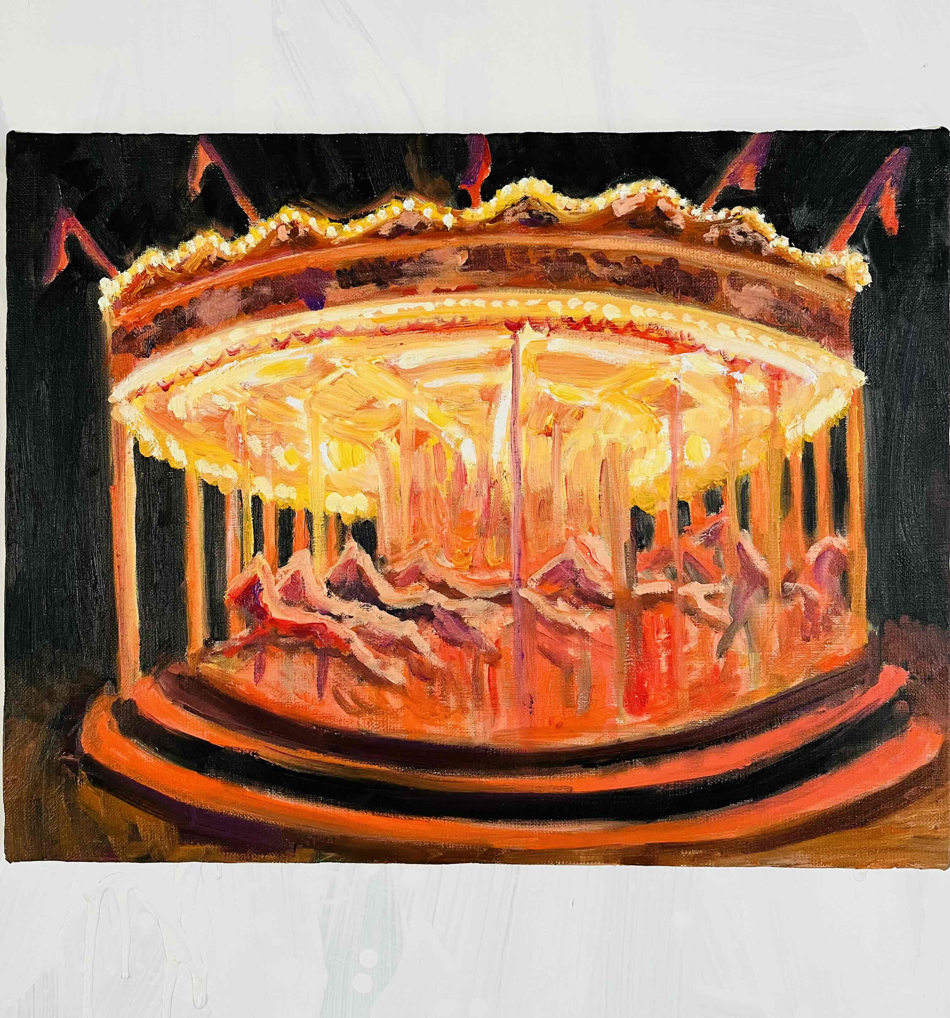 油彩画 原画「夜のメリーゴーランド6」｜アート 絵画 32×41cm F6