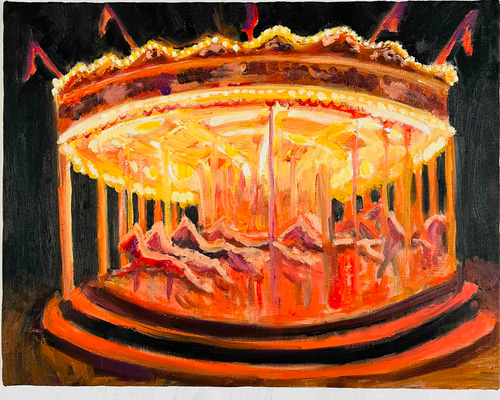 油彩画 原画「夜のメリーゴーランド6」｜アート 絵画 32×41cm F6