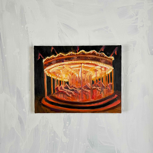 油彩画 原画「夜のメリーゴーランド6」｜アート 絵画 32×41cm F6